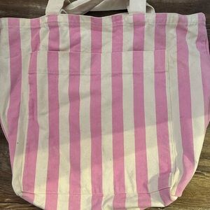 Baggu Canvas Pink and Cream Striped Tote Bag